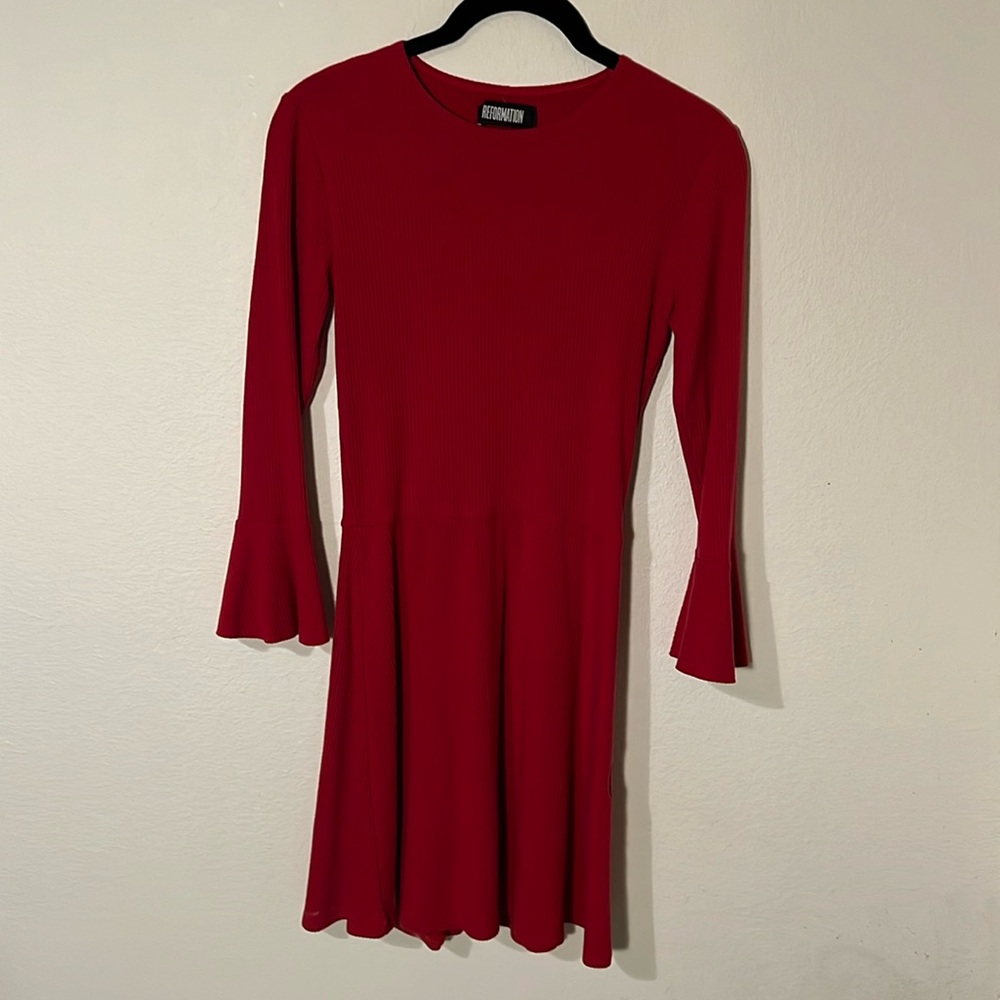 Reformation Red Long-Sleeve Mini Dress